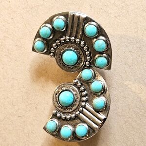 Silver Tone and Faux Turquoise Statement Clip-On Earrings